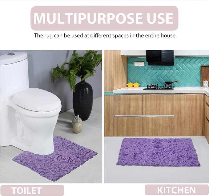 Home Weavers Bell Flower Collection 100% Cotton Tufted Bath Rugs, Extra Soft and Absorbent Bath Rugs, Non-Slip Bath Mats, Machine Washable, Bath Mats for Bathroom Floor and Tub, 30" Round, Purple