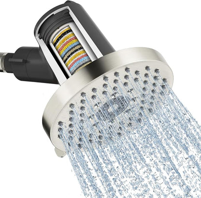 SR SUN RISE Filtered Shower Head with Filters,High Pressure Rain Shower Head,20-Stage Shower Filter,1.8/2.5 GPM Flow Rate,6 Spray Modes for Hard Water Softener (Brushed Nickel,5.5 Inch)
