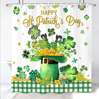 St. Patrick's Day Shower Curtain Shamrock Shower Curtains Waterproof Fabric Bath Curtains with 12 Hooks for St. Patricks Day Home Bathroom Decor, 72 x 72 Inches