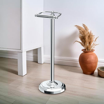Gatco 1436C Toilet Paper Holder Stand, Chrome Finish, Freestanding Bathroom Floor Stand, Pedestal, Weighted Base, 22 Inch