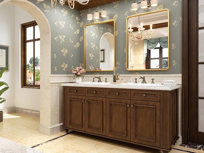 Brightify Gold Bathroom Mirror for Wall, 22x30 Inch Rectangular Gold Metal Framed Mirror, Modern Wall Mounted Vanity Mirror for Bathroom, Vertical or Horizontal