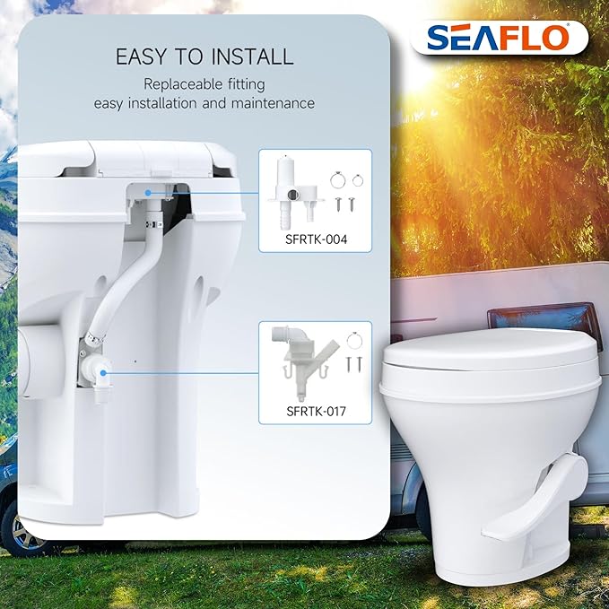 SEAFLO Residential Height Camper/RV Toilet with Sprayer Attachment, 18.5” Standard Height, Gravity Flush System, Foot Pedal Operation, Soft Close Seat, 4-Year Warranty (With Sprayer Attachment)