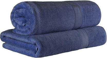 SUPERIOR Egyptian Cotton Pile Plush Bath Sheet, 2 Piece Set, Navy Blue | Highly Absorbent, Ultra Soft Luxury 800 GSM Towel Set for Bathroom, Shower, Hotel Essentials Oversize Plush Madeline Towels