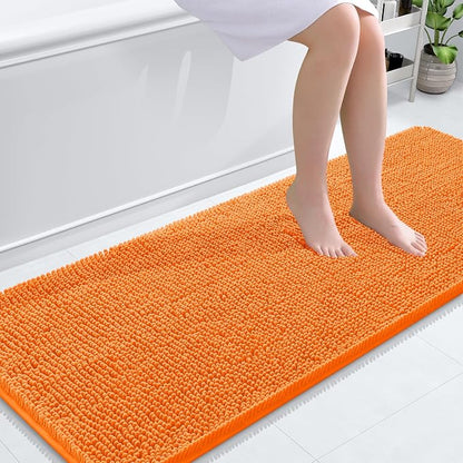 OLANLY Bathroom Runner Rugs 59x24, Extra Soft Absorbent Chenille Bath Rugs | Orange, Quick-Drying Rubber Backing, Washable Long Bath Mat for Bathroom Floor, Tub and Shower, Home Decor Accessories