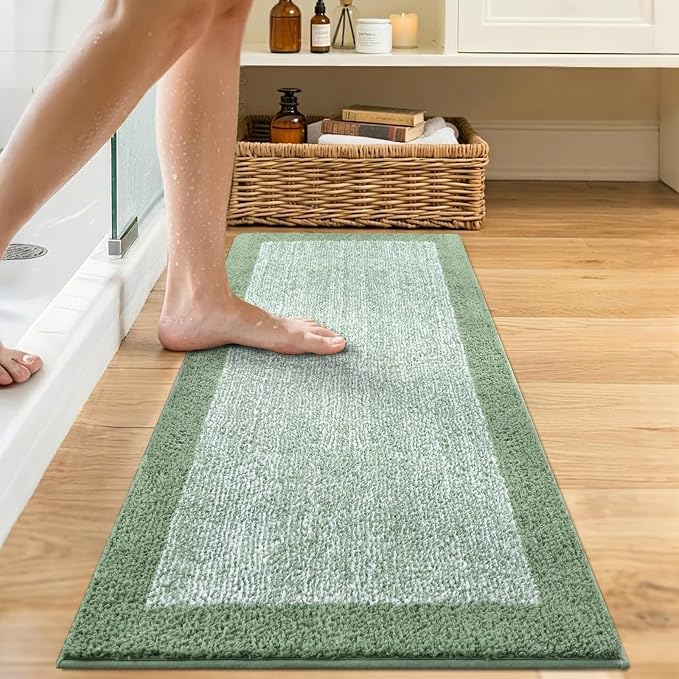 Bathroom Rugs 48x17 Non Slip Washable, Green Bath Mat for Bathroom Floor Tub, Soft Absorbent Quick Dry Mats for Shower, Bathtub,Home Decor