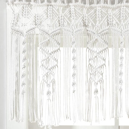 Lush Decor Boho Macrame Textured Cotton Valance, 50" W x 20" L, White - Boho Kitchen Curtains & Wall Decor - Macrame Valance - Bathroom Window Curtains