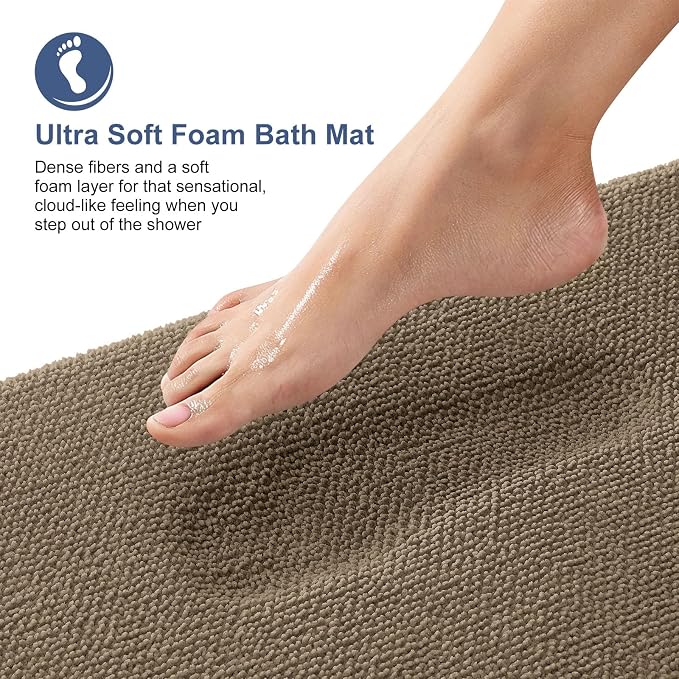 OLANLY Memory Foam Bathroom Runner Rug 47x24, Absorbent Long Bath Mat, Tan | Soft Quick Dry Bath Rugs, Non-Slip Carpet, Machine Washable Mat for Bathroom Floor, Tub and Shower, Home Decor Accessories