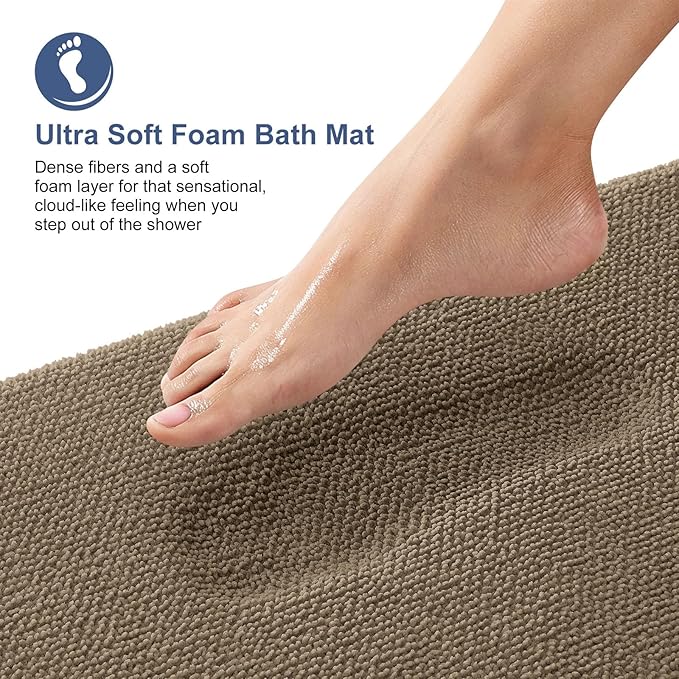 OLANLY Thick Memory Foam Small Bathroom Rug 24x16, Absorbent Bath Mat, Tan | Soft Quick Dry Bath Rugs, Non-Slip Carpet, Machine Washable Mat for Bathroom Floor, Tub and Shower, Home Decor Accessories