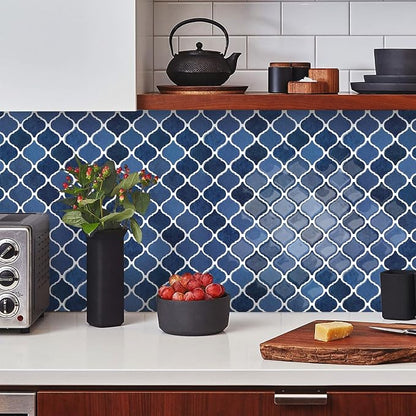 STICKGOO Arabesque Peel and Stick Backsplash, 12”X12” Backsplash Tile for Kitchen Peel and Stick, Self Adhesive Wall Tile Stick on Tiles (Ceramic Blue)