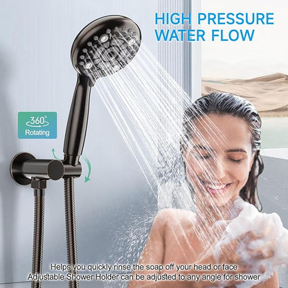 EMBATHER Shower Faucet Sets - Overhead Rain Head Shower System with High Pressure Handheld Complete Combo and Mixer Valve Trim Kit - Oil Rubbed Bronze Rainfall Shower Fixture for Luxury Bathroom