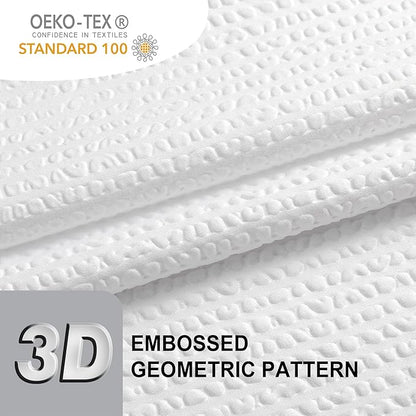 OVZME White Stall Fabric Shower Curtain 60X72 inch, Embossed Textured Fabric Shower Curtain for Bathroom - Soft Cloth & Hotel Spa, Water Repellent, Machine Washable Bathroom Curtain
