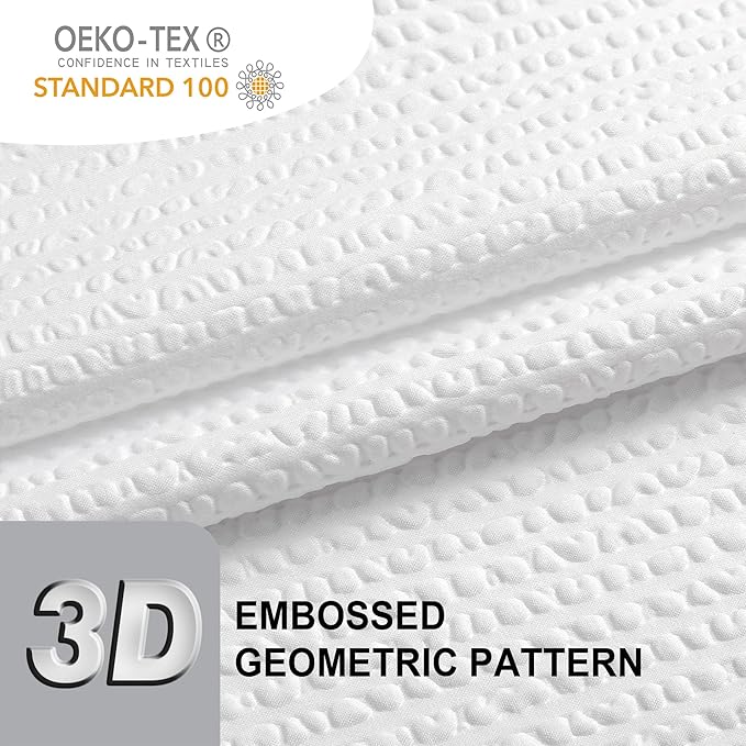 OVZME White Long Stall Shower Curtain 54X78 inch, Embossed Textured Fabric Shower Curtain for Bathroom - Soft Cloth & Hotel Spa, Water Repellent, Machine Washable Bathroom Curtain