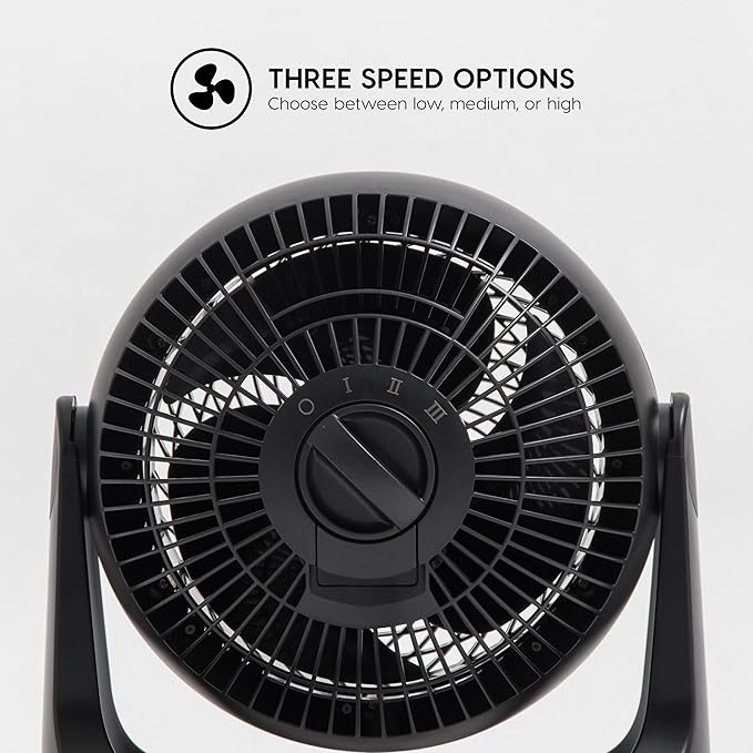 IRIS USA WOOZOO Desk Fan, Air Circulator, 3 Speeds, 52ft Max Air Distance, 360° Adjustable Tilt, 30 db Quiet Motor, Fan for Bedroom, Office, Dorm, Medium, Black
