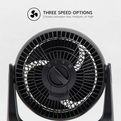 IRIS USA WOOZOO Desk Fan, Air Circulator, 3 Speeds, 52ft Max Air Distance, 360° Adjustable Tilt, 30 db Quiet Motor, Fan for Bedroom, Office, Dorm, Medium, Black