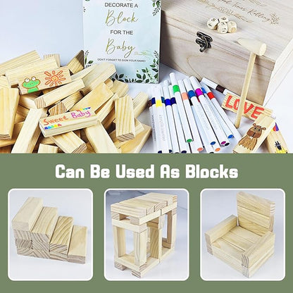 101pcs Fun Baby Shower Games Sign Kit, Baby Blocks for Baby Shower, 2 ways | Blank Wooden Strips, Games for Guest, Funniest Games Ever, Suitable for Boy and Girls, Fun Activities and Ideas