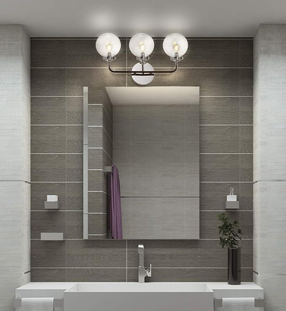 JONATHAN Y 22" Chrome/Black 3-Light LED Wall Sconce Vanity Lighting, Clear Glass Globe Shade Modern Contemporary Sconce for Bathroom Mirror, Hallway, UL Listed (JYL9058A)