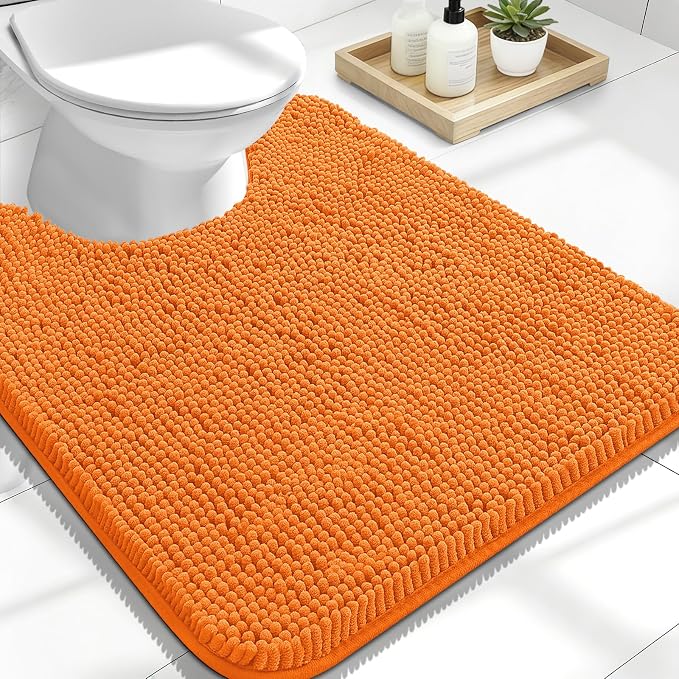 OLANLY Toilet Rugs U-Shaped 24x20, Soft Absorbent Chenille Contour Rugs | Orange, Quick-Drying Rubber Backing, Machine Washable Non-Slip Shaggy Bathroom Mat for Toilet, Home Decor Accessories