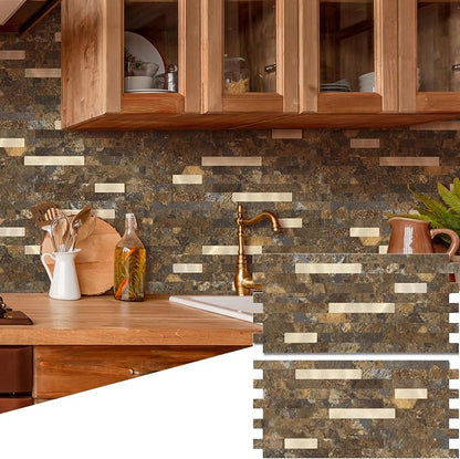 Yipscazo 20 Sheets Peel and Stick Stone Metal Backsplash, PVC Wall Tiles Stick on Tiles for Backsplash Kitchen, Bathroom, Fireplace (6'' X 12'', Rustic)