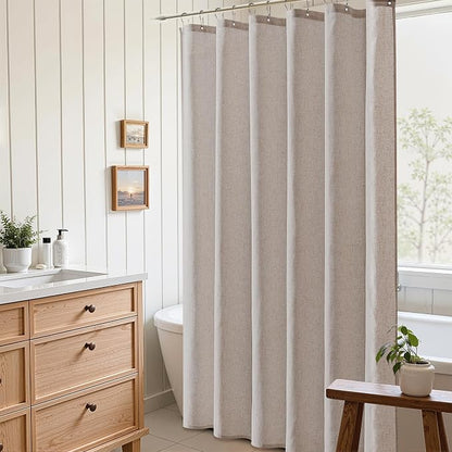 Extra Long Linen Shower Curtain 84 Inch Long for Bathroom Shower Curtains Set with Hooks Boho Farmhouse Fabric Neutral Modern Cottage Core Waterproof,Taupe Burlywood