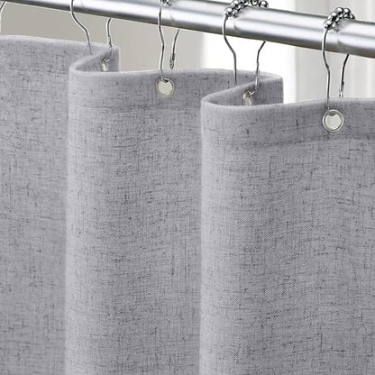 Linen Shower Curtain Flax Grey, Fabric Boho Farmhouse Shower Curtains for Bathroom Cotton Natural Cloth Liner Set 72" W x 72" L