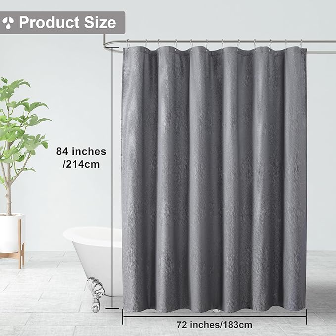 OVZME Berry Grey Extra Long Shower Curtain 72 x 84 Inch, 3D Embossed Textured Fabric Shower Curtain for Bathroom, Hotel Spa Bathroom Curtains, Water Repellent Machine Washable