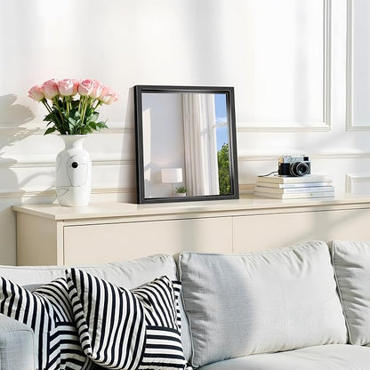 CIRCUMI 14"x16" Black Mirror with Chunky Box Metal Frame, Brushed Finish Rectangular Wall Mirrors for Living Room, Entryway, Hallway, Tempered Glass Mirror as Decor, Installed Vertical or Horizontal