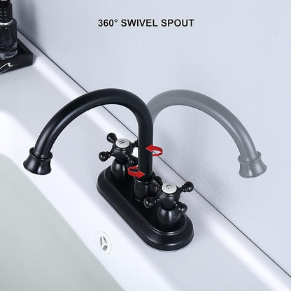 4-Inch Bathroom Sink Faucet Matte Black, Vintage 2-Handle Centerset Vanity Faucet for Bathroom Sink