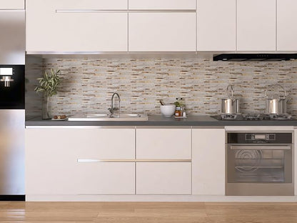 Peel and Stick Backsplash for Kitchen, Self-Adhesive Metal Gold Beige Marble Subway Tiles Decorate Kitchens Bathrooms Laundry Fireplaces, 10-Sheets