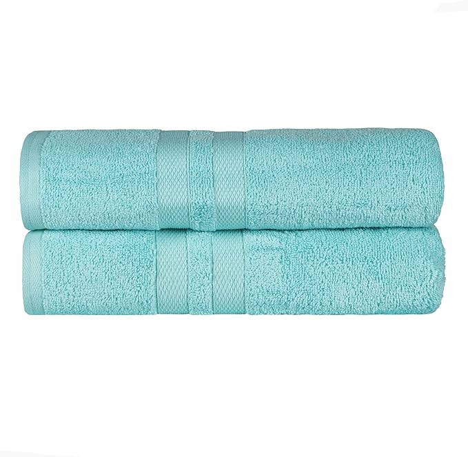 Superior Ultra-Soft Cotton Bath Towel Set, Quick-Dry, Absorbent, Shower, Spa Basics, Large Towels, Bathroom Sets, Bath Essentials, Solid, Double Line Dobby Border, 2 Pack, Set of 2, Cyan Blue