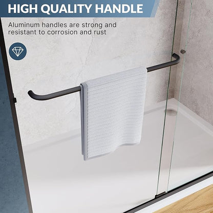 SUNNY SHOWER Glass Shower Door Frameless Double Sliding Shower Glass Door, 1/4 inch Clear Glass Shower Panel, Stainless Steel Hardware, Bathroom Sliding Door, Black Finish 46.5-48 in.W x 72 in.H