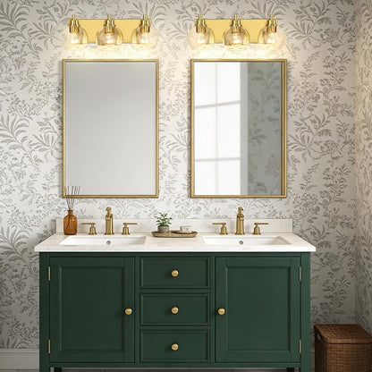 IZORRO Bathroom Light Fixtures, 3-Light Brushed Gold Vanity Light, Modern Wall Sconces with Globe Clear Glass Shade, Vanity Lighting Fixtures Over Mirror,E26 Bulb Socket