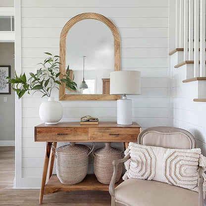 LOSOUR Arched Mirror, Farmhouse Decor Solid Wood Frame Wall Mirror, Bathroom Mirrors, Large Vintage Mirror for Bathroom, Living Room,Bedroom, Entryway, Hallway,Foyer (Brown, 36" L x 24" W)