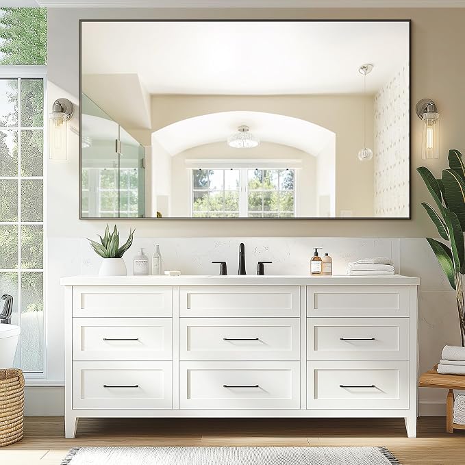 Bathroom Vanity Mirror for Wall, 60"x36" Bathroom Mirror for Over Sink | HD Shatterproof Glass, Rectangular Metal Frame, Horizontally or Vertically, Mirror for Bathroom, Living Room, Entryway(Black)