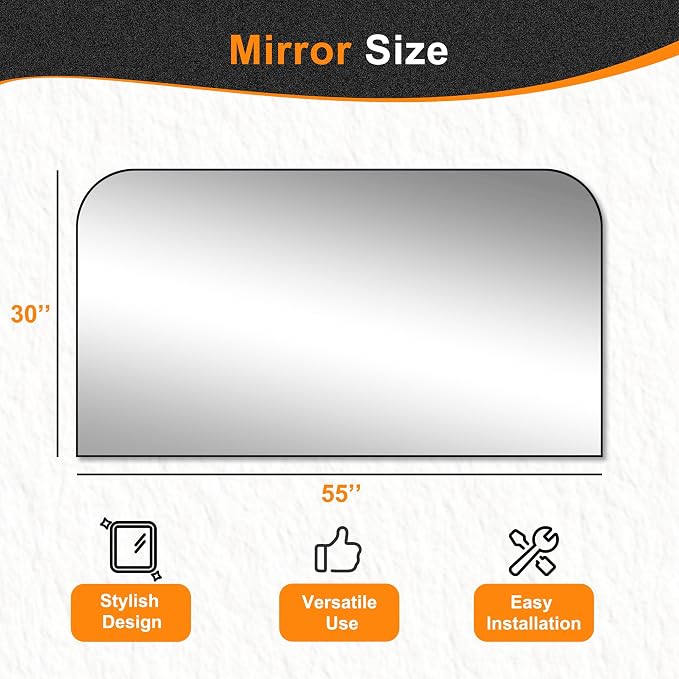 30"x55" Black Metal Framed Bathroom Mirror for Over Sink | Rounded rectangle shape. Shatterproof HD glass, all mounting hardware for bathroom, bedroom, entryway.