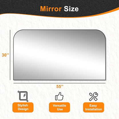 30"x55" Black Metal Framed Bathroom Mirror for Over Sink | Rounded rectangle shape. Shatterproof HD glass, all mounting hardware for bathroom, bedroom, entryway.