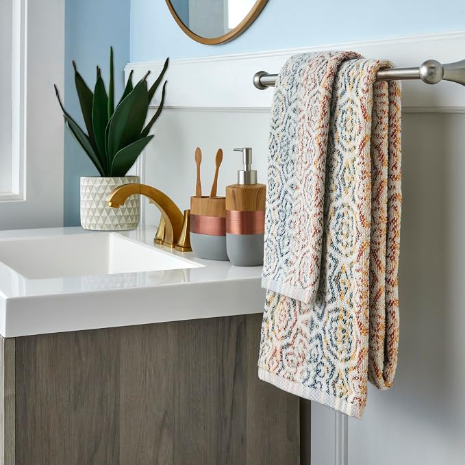 SKL Home Rhapsody Towel Set-4pc, Premium 100% Cotton, Spice | 2 Bath towels, 2 hand towels. 550 GSM weight. Spa-level quality. Soft & absorbent, reversible jacquard for 2-looks-in-1.