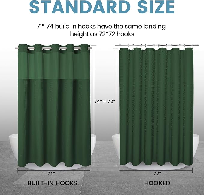 EUTXL 256GSM Heavyweight Shower Curtain and Liner Set - Waffle Weave Textured Heavy Duty,Hotel Luxury Weighted Bath Curtain,71W x 74H,Dark Green