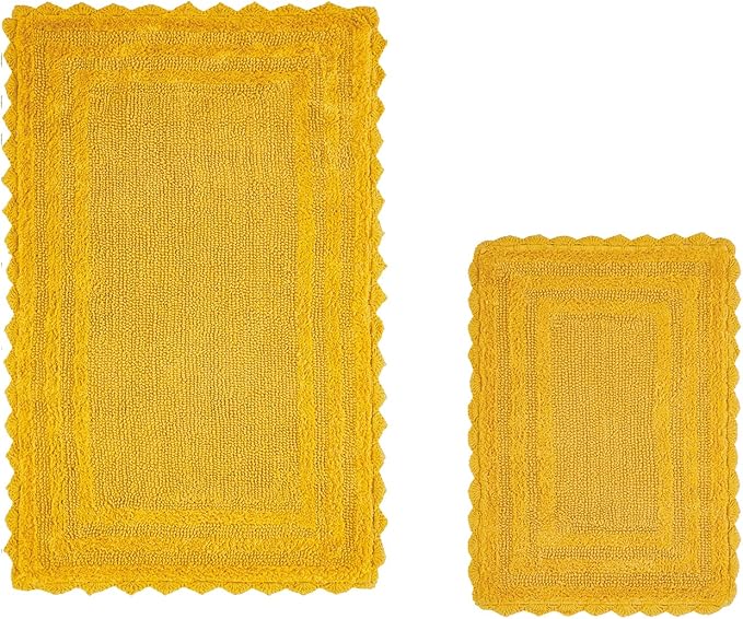 Better Trends Lilly Crochet Collection 100% Cotton 2 Piece Set (17" x 24" | 24" x 40") Bath Rug Set in Yellow