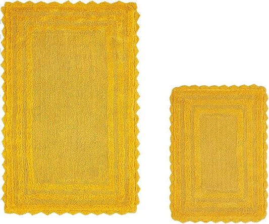 Better Trends Lilly Crochet Collection 100% Cotton 2 Piece Set (17" x 24" | 24" x 40") Bath Rug Set in Yellow