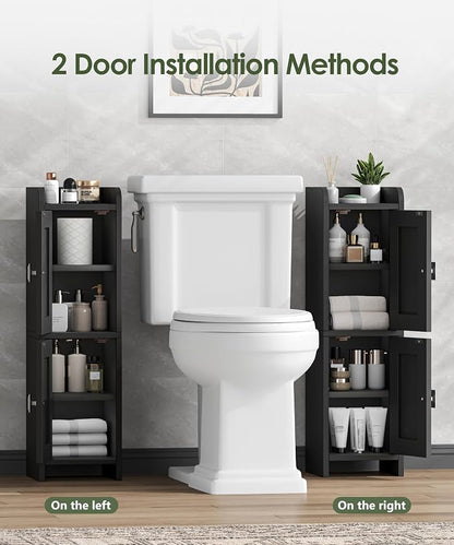 Akxomel Small Bathroom Cabinet Narrow Toilet Paper Organizer Black | 7.9''D x 7.9''W Bathroom Organizer and Storage Cabinet for Small Space, Slim Corner Unit with Adjustable Shelf
