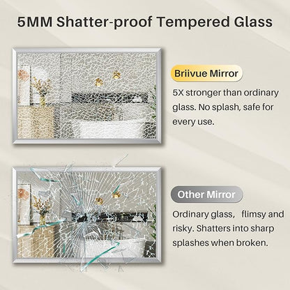 36x36 Inch Brushed Silver Bathroom Mirror for Wall, Thick Metal Framed Rectangle Mirrors for Over Sink, Bedroom, Living Room, Entryway, Anti-Rust, HD Tempered Glass