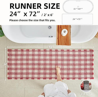 TYUU Long Christmas Bath Mat, Cute Waffle Runner Rug, 72x24 Red & White | Super Absorbent Quick Dry Bath Rug, Non-Slip Backing, Soft Waffle Washable Farmhouse Bathroom Mats, Tub, Shower & Home Decor