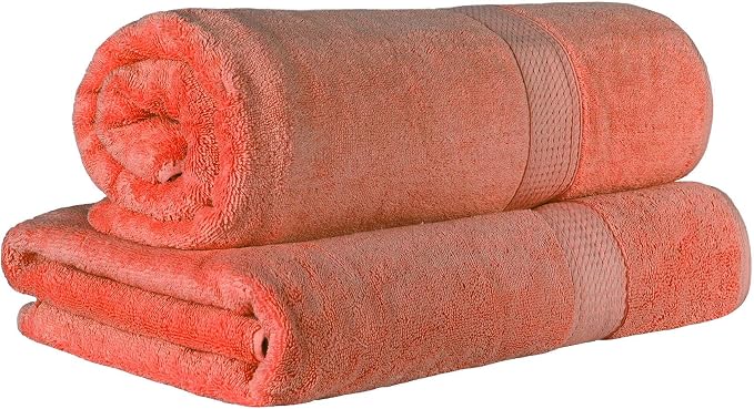 SUPERIOR Egyptian Cotton Pile Heavyweight Bath Sheet, 2 Piece Set, Coral | Highly Absorbent, Ultra Soft Luxury 800 GSM Towel Set for Bathroom, Shower, Hotel Essentials Oversize Plush Madeline Towels