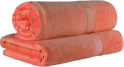 SUPERIOR Egyptian Cotton Pile Heavyweight Bath Sheet, 2 Piece Set, Coral | Highly Absorbent, Ultra Soft Luxury 800 GSM Towel Set for Bathroom, Shower, Hotel Essentials Oversize Plush Madeline Towels