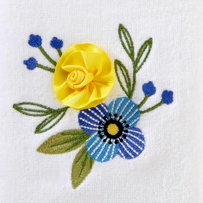 SKL Home Summer Floral Hand Towel Set-2pc, 100% Cotton, Embroidered, White | Soft velour with 3D embellishment. For use in the bathroom, kitchen, or any sink space & makes a great gift.