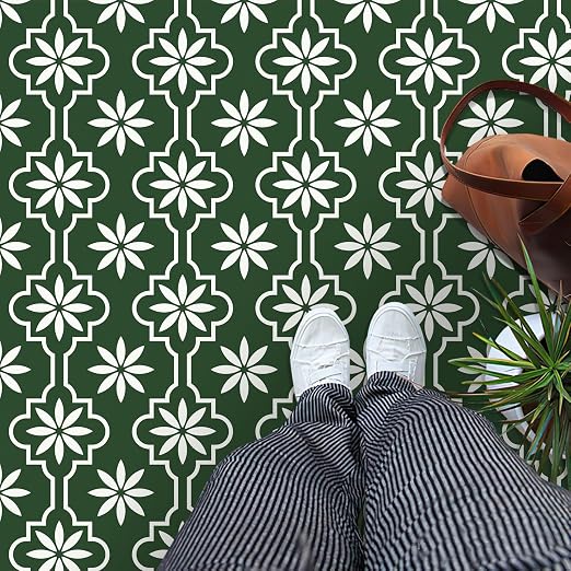 MORCART Peel and Stick Floor Tile, Vinyl Flooring Waterproof, DIY Flooring for Bathroom, Kitchen, Fireplace, Pet House, Stairs, Bedrooms, Wall (20PCS,7.87" x 7.87",FT1688 Dark Green+White)