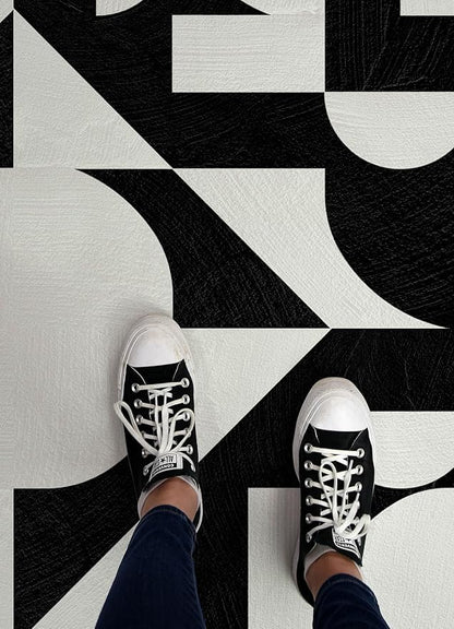 FloorPops x Very Gay Paint Gia Metric Black and White Peel and Stick Floor Tiles, FP6334