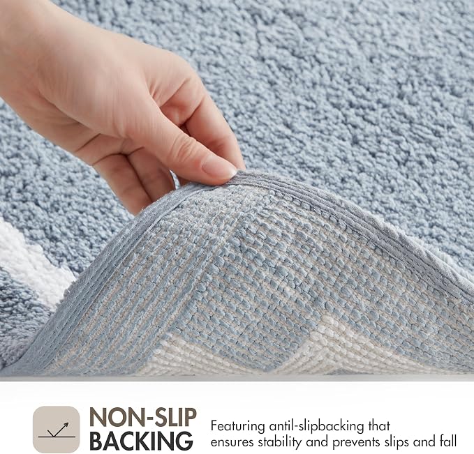 Madison Park Evan 100% Cotton Bath Runner Plush Absorbent, 24" x 72", Blue | Non-slip Backing, OEKO TEX, Luxurious Tufted Plush Bath Rug for Bathroom, Quick Dry, Spa Design Decorative for Shower Room