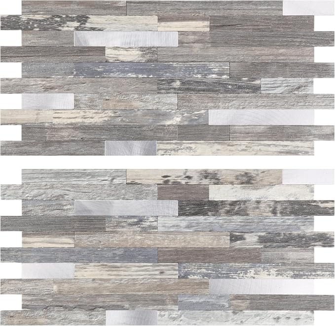 Yipscazo 2026 New Upgrade Peel and Stick Stone Metal Backsplash, PVC Wall Tiles Stick on Tiles for Backsplash Kitchen, Bathroom, Fireplace (40 Sheets, Light Wood)