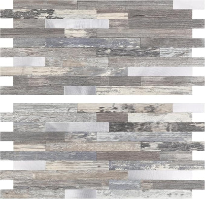 Yipscazo 10 Sheets Peel and Stick Stone Metal Backsplash, PVC Wall Tiles Stick on Tiles for Backsplash Kitchen, Bathroom, Fireplace (6'' X 12'', Light Wood)